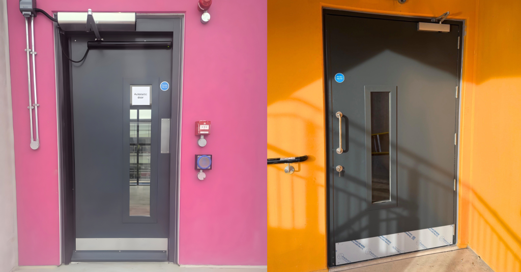 car park fire doors UK steel doorset installed