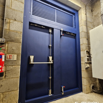 Flood-rated steel door with reinforced frame and compression seals for 900mm water protection.