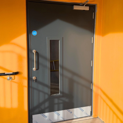 car park fire doors UK steel doorset installed